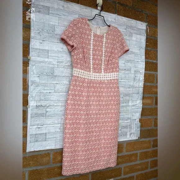 Shoshanna Eyelet Coral and Ivory Stacie Sheath Dress size 6 - Picture 3 of 15